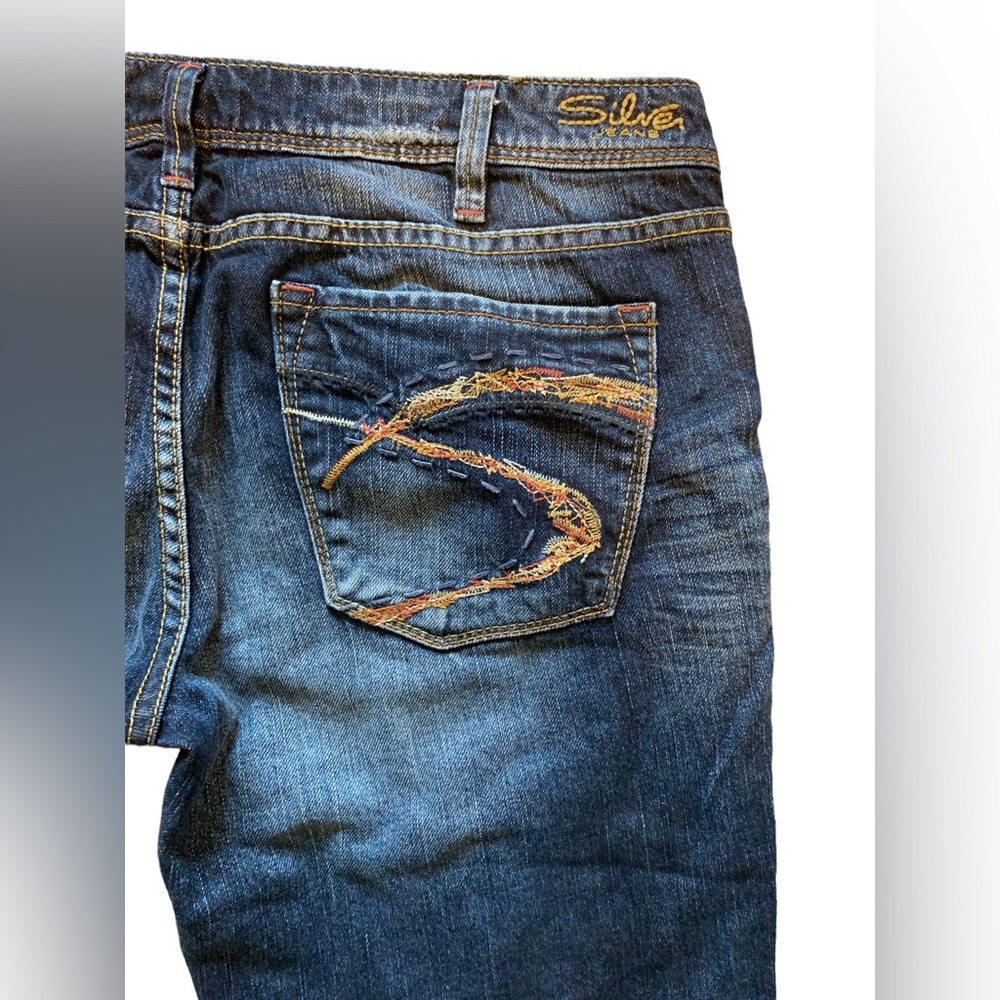 Silver Aiko Tuesday Bootcut Dark Wash Jeans W34/L31 Embroidered Pocket